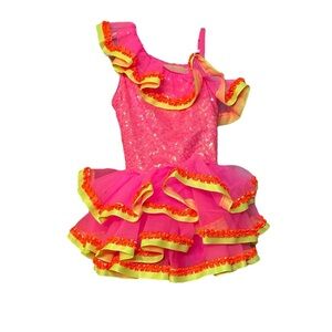 REVOLUTION UEC Girls Size MC (7/8 Medium) Pink and Yellow Kids Costume Sequins